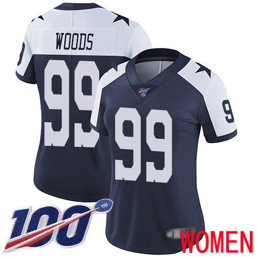 Women Dallas Cowboys Limited Navy Blue Antwaun Woods Alternate 99 100th Season Vapor Untouchable Throwback NFL Jersey